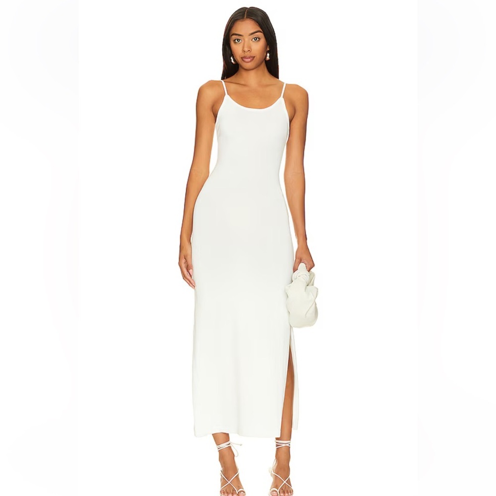 NWT SNDYS Presely Dress White knit midi open back sheath Revolve XS